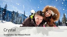  Presentation with snowball - Colorful presentation enhanced with snow ball - portrait of joyful woman throwing backdrop and a white colored foreground