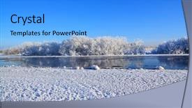  Presentation with winter river - Beautiful PPT layouts featuring snow bushes near winter river backdrop and a light blue colored foreground