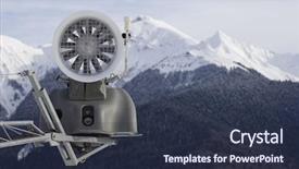  Presentation with mountain luxury resort - Audience pleasing PPT theme consisting of snow cannon in the mountains backdrop and a  colored foreground