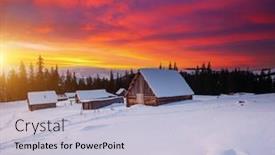  Presentation with mountain snow - Slide deck having snow-capped-mountain-huts background and a lemonade colored foreground