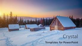  Presentation with mountain snow - Slide set featuring snow-capped-mountain-huts background and a light blue colored foreground