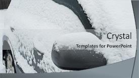  Presentation with rear view mirror - Presentation theme having snow-covered car rear-view background and a light gray colored foreground