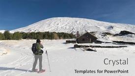  Presentation with refuge - Amazing slide deck having snow-covered-galvarina-stone-refuge backdrop and a light gray colored foreground