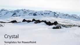  Presentation with scenic - Presentation theme with snow covered land and mountains background and a  colored foreground