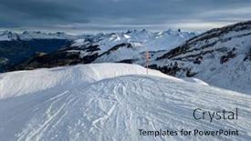 Presentation with ski - Slide set featuring snow-covered-mountains-and-ski background and a light blue colored foreground