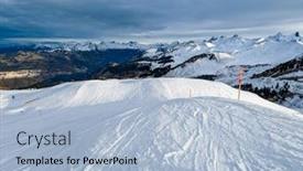  Presentation with ski - Presentation theme having snow-covered-mountains-and-ski background and a light blue colored foreground