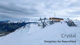  Presentation with ski - PPT theme enhanced with snow-covered-mountains-and-ski background and a light blue colored foreground