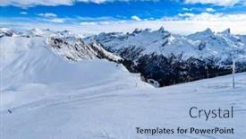  Presentation with area - Presentation theme enhanced with snow-covered-mountains-and-ski background and a light blue colored foreground
