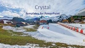  Presentation with snow covered trees and falling - Presentation design with snow-covered-mountains-and-ski background and a light blue colored foreground