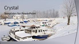  Presentation with ice frozen - Presentation design having snow covered old boats background and a light gray colored foreground