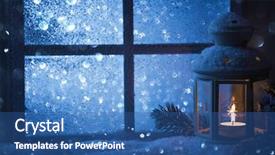  Presentation with winter scene - Audience pleasing presentation design consisting of snow-covered window christmas backdrop and a ocean colored foreground