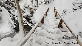  Presentation with mountain snow - Beautiful slides featuring snow-covered-wooden-ladder backdrop and a light gray colored foreground