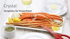  Presentation with crab - Slides featuring snow-crab-legs-with-garlic background and a sky blue colored foreground