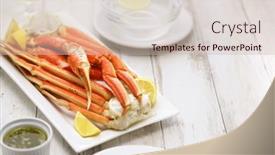  Presentation with crab - Presentation design having snow-crab-legs-with-garlic background and a soft green colored foreground