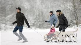  Presentation with winter family - Presentation with snow dog - happy family playing on winter background and a  colored foreground