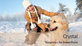  Presentation with golden woman - Theme consisting of snow dog - happy woman playing with golden background and a  colored foreground