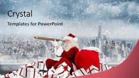  Presentation with telescope - PPT theme enhanced with snow falling - santa looking through a telescope background and a light blue colored foreground