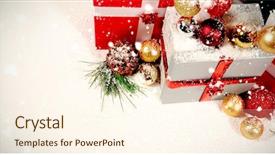  Presentation with snow covered trees and falling - Amazing presentation design having snow falling against beautiful christmas backdrop and a  colored foreground