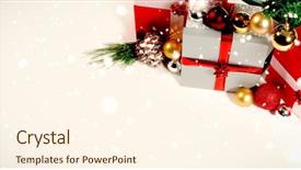  Presentation with pine cone - Theme with snow falling against christmas gift background and a cream colored foreground