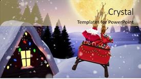  Presentation with falling snow - Presentation theme consisting of snow falling against christmas house background and a blonde colored foreground