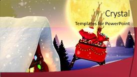  Presentation with snow covered trees and falling - Presentation theme consisting of snow falling against christmas house background and a yellow colored foreground