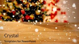  Presentation with falling snow - Presentation theme featuring snow falling against close-up background and a gold colored foreground