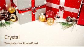  Presentation with falling snow - Beautiful presentation design featuring snow falling against colorful christmas backdrop and a cream colored foreground