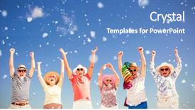  Presentation with falling snow - Presentation theme having snow falling against happy senior background and a teal colored foreground