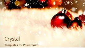  Presentation with golden christmas trumpet and red - Colorful slide deck enhanced with snow falling against red christmas backdrop and a cream colored foreground