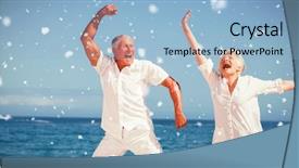  Presentation with falling snow - PPT theme enhanced with snow falling against senior couple background and a light blue colored foreground