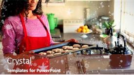  Presentation with falling snow - Presentation theme enhanced with snow falling against woman making christmas cookies background and a tawny brown colored foreground