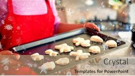  Presentation with falling snow - Presentation design consisting of snow falling against woman making christmas cookies background and a coral colored foreground