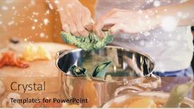  Presentation with falling snow - Beautiful presentation featuring snow falling against woman preparing stew backdrop and a coral colored foreground