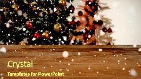  Presentation with falling snow - Audience pleasing presentation consisting of snow falling against wooden table backdrop and a tawny brown colored foreground