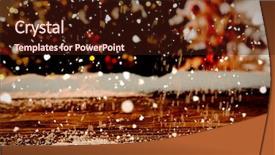  Presentation with falling snow - Presentation theme with snow falling against wooden table background and a wine colored foreground