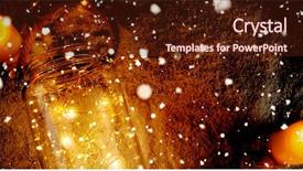  Presentation with snow covered trees and falling - Beautiful theme featuring snow falling against yellow candles backdrop and a tawny brown colored foreground