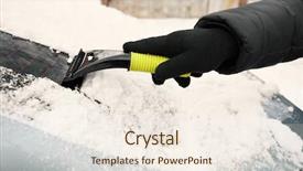  Presentation with sleepy yawning man driving car - Presentation design with snow from car with scraper background and a  colored foreground