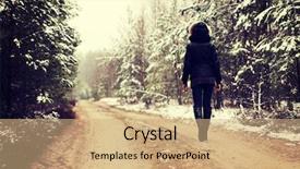  Presentation with lights through forest - Slide deck having snow girl - woman is walking through forest background and a coral colored foreground