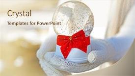  Presentation with knitted knitting needle - Slide deck with snow globe - girl in knitted mittens holding background and a lemonade colored foreground