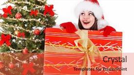  Presentation with christmas girl - PPT layouts with snow globe gifts - christmas girl in santa hat background and a  colored foreground