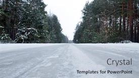  Presentation with forest road - Audience pleasing PPT theme consisting of snow-icy-road-snow-road backdrop and a lemonade colored foreground