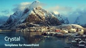  Presentation with mountain snow - Theme having snow in reine village lofoten background and a ocean colored foreground