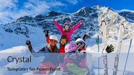  Presentation with family dreams of vacation - Cool new PPT theme with snow in sunny cold day backdrop and a light blue colored foreground
