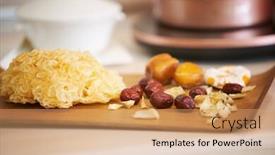  Presentation with traditional chinese medicine - Audience pleasing PPT theme consisting of snow-jelly-fungus-chinese-traditional backdrop and a coral colored foreground