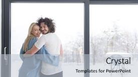  Presentation with young happy couple - Presentation theme consisting of snow live - romantic happy young couple enjoying background and a  colored foreground