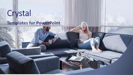  Presentation with computer room - Beautiful presentation design featuring snow live - young couple relaxing at home backdrop and a sky blue colored foreground