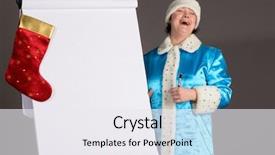  Presentation with flip chart - PPT theme with snow maiden is pointing on flip chart background and a sky blue colored foreground