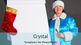  Presentation with flip chart - Colorful slides enhanced with snow maiden is pointing on flip chart backdrop and a light blue colored foreground