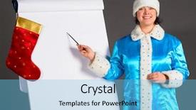  Presentation with flip chart - Amazing PPT theme having snow maiden is pointing on flip chart backdrop and a light blue colored foreground