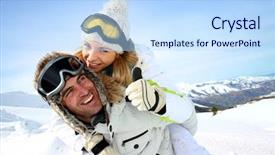  Presentation with mountain snow - Slide set featuring snow man - skier at the mountain giving background and a sky blue colored foreground